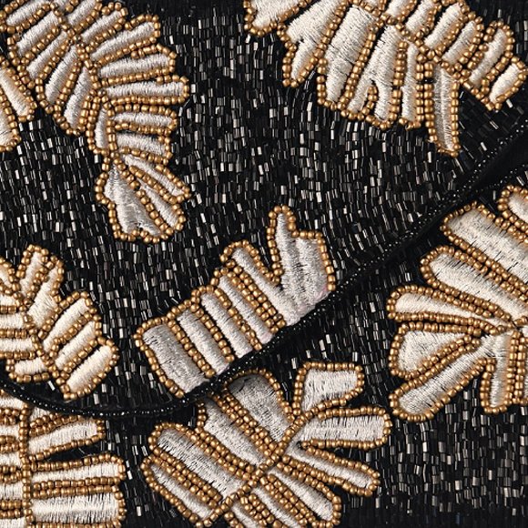 Black Gold Beaded Palm Leaf Bead Crossbody Chain Clutch Boho Handbag NEW - Picture 5 of 8